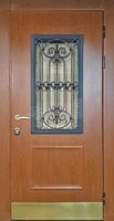 Металлическая дверь Одностворчатая дверь МДФ со стеклом и ковкой №469 в коттедж